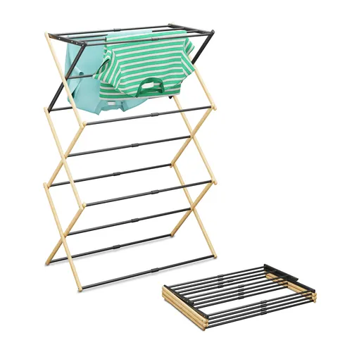 relaxdays Klappbarer Wäscheständer aus Holz, platzsparend