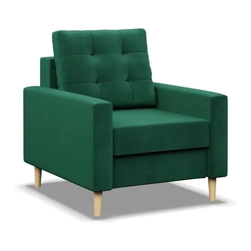 Mebligo - Sessel Wohnzimmer Blank, Sessel mit Schaumstoffpolsterung, Einfacher Relaxsessel, Fernsehsessel im Skandinavischen, Loungesessel Moderne, Sessel & Stühle - dunkelgrün (Kronos 19)