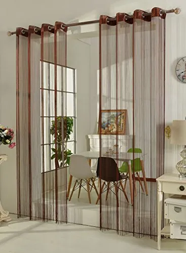 Gardinenbox Fadengardine Fadenstore Vorhang mit Ösen Raumteiler 140 x 250 cm, Braun, 20304