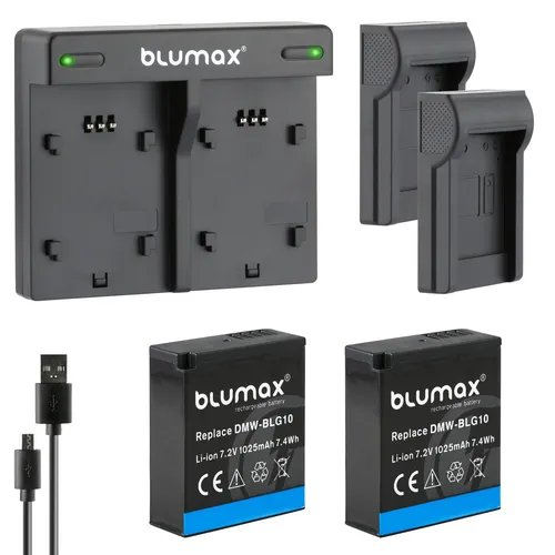 2x Akku + Lader für Panasonic DMW-BLG10 DMW-BLG10E - Hochwertige Kameraakkus mit 1025 mAh für zuverlässige Energieversorgung. Ideal für die Nutzung mit Panasonic Kameras, inklusive praktischem Ladegerät.
