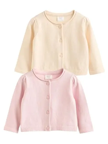 NEXT Baby Mädchen Strickjacken 2er-Pack - 100% Baumwolle, Pink/Neutral 74-80 - Bequeme Strickjacken aus 100% Baumwolle im praktischen 2er-Pack. Ideal für jeden Tag, mit abgerundetem Kragen und gerippten Abschlüssen.