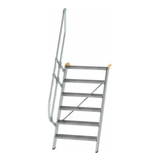 Alutreppe 6 Stufen mit einseitigem Handlauf - Stabile Alutreppe mit 6 Stufen, 60° Neigung und 800mm Breite. Ideal für sicheren Zugang und optimale Ergonomie.