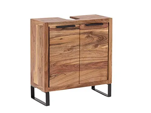 Woodkings Sydney Waschbeckenunterschrank - Waschplätze: Kompakter Badschrank aus massivem Akazienholz, ideal für kleine Badezimmer mit präzisem Syphonausschnitt für maximalen Stauraum.
