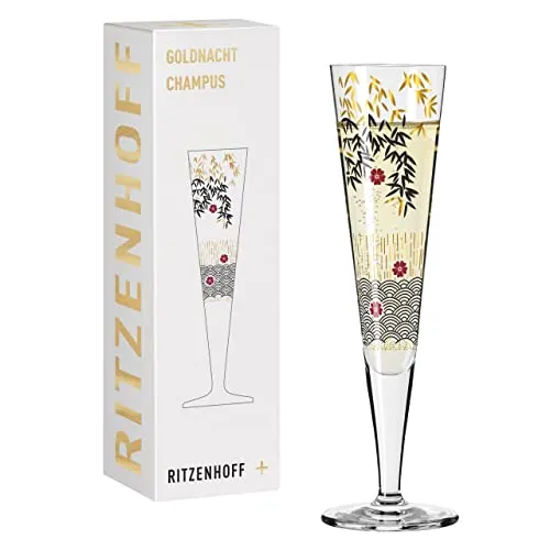 RITZENHOFF 1071019 Champagnerglas 200 ml - Serie Goldnacht Nr. 19 - Edles Designerstück mit Echt-Gold - Made in Germany