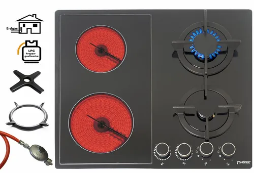 Phönix PE-603ET kombi Gaskochfeld 4 Zonen Glaskeramik Gaskocher Kochfeld