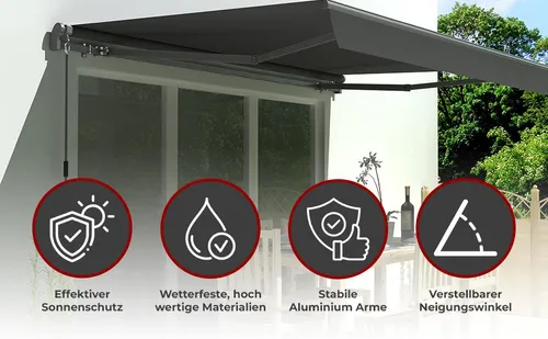 Jet-Line Suncare Gelenkarmmarkise 3,5 x 2,5 m - Markise für Balkon und Terrasse, stabiler Aluminiumrahmen, UV-beständig und langlebig, manuelle Handkurbel für einfache Bedienung.