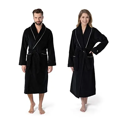 Möve Unisex-Bademantel Schalkragen Velours XL - Bademantel in edlem Schwarz, ideal für Sauna & Spa. Aus 100% Baumwolle, mit langem Schnitt und Schalkragen für höchsten Komfort.