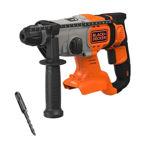 Black+Decker Bohrhammer BCD900B-XJ, 18V SDS+ mit 1,2 Joule Schlagkraft - Bohrmaschinen mit drei Funktionen: Bohren, Hammerbohren und Meißeln. Robuste SDS-Plus-Werkzeugaufnahme und integrierte LED-Arbeitsleuchte für optimale Sicht.