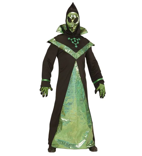 Alien Tunika Maske mit Kapuze Gr. L Alienkostüm Halloween Grusel Horror Kostüm