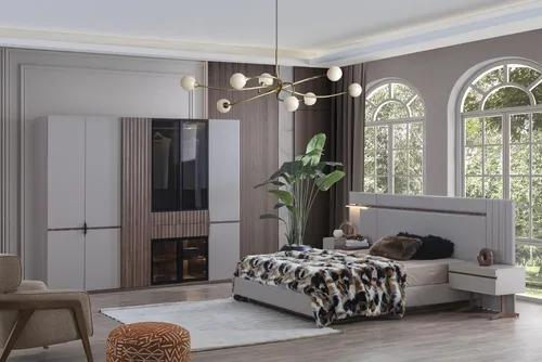 Xlmoebel Komplettschlafzimmer Luxuriöses Schlafzimmer Set mit elegantem Bett und Nachttischen, (4-tlg., Bett+Kleiderschrank+2x Nachttische), Hergestellt in Europa