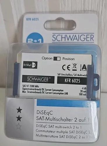 Schwaiger SAT-Multischalter 2 auf 1 - Multischalter für Sat-TV, ermöglicht den Anschluss von zwei Satelliten auf einen Receiver, ideal für flexibles Fernsehen.