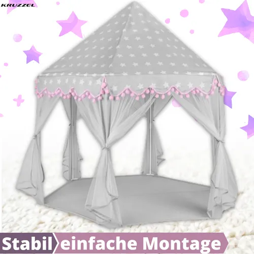 Spielzelt Kinder Mädchen Rosa Grau - Spielhaus für drinnen und draußen - Zelt für Kinder ab 3 Jahren, ideal für kreative Spielstunden und einfach zu transportieren dank praktischer Tasche.