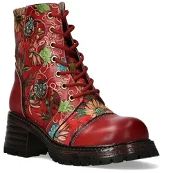 LAURA VITA Stiefelette Kleo 02 rouge - Modische Stiefelette aus Leder-Textilmix in rot mit leichtem Plateau und Blockabsatz. Ideal für stilvolle Outfits, bequem durch Reißverschluss und Schnürung. Größe 37 EU.