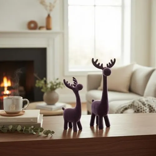 MACOSA VM10710_11 Deko Rentier 2er Set stehend Purpur 27 cm Weihnachtsdeko Dekofigur Dekorentier Weihnachtsdeko Weihnachten Winterdekoration (Purpur)