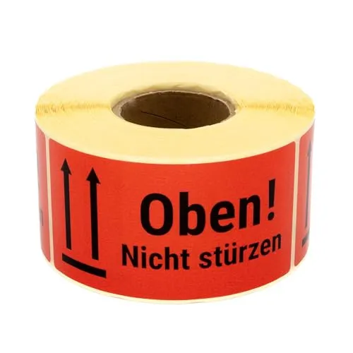 MD Labels Warnetiketten auf Rolle 100x50mm – 500 Stück – Oben/Nicht stürzen/Not to be dropped