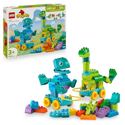 Dinos auf Rädern 3-in-1-Set - Lego Spielzeugset mit bunten Dinos, die sich in verschiedene Fahrzeuge verwandeln lassen – fördert Kreativität und motorische Fähigkeiten.