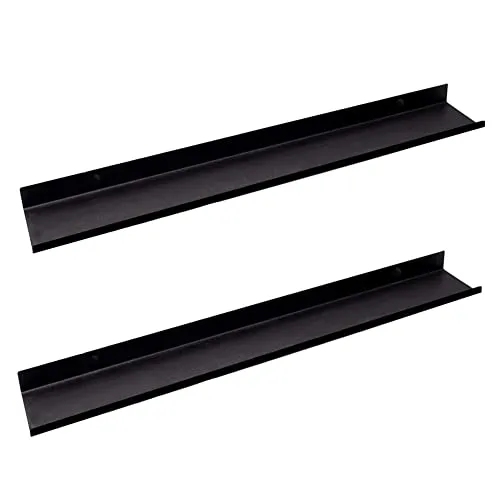 MILUKA Wandregal Metall Schwarz 2er Set, 70 cm | Wandboards für Deko, Bilderrahmen, Kunstdruck | Schwebendes Regal für Schlafzimmer, Küche, Büro und im Wohnzimmer.