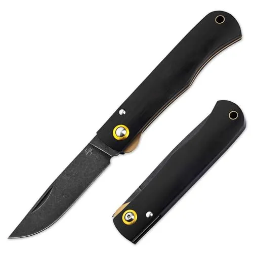 BÖKER PLUS® Rusticus All Black - klappbares Gentleman Taschenmesser mit Holzgriff - hochwertiges Zweihandmesser 42a konform mit - modernes Hippekniep Klappmesser mit 8,4 cm Clippoint Klinge schwarz