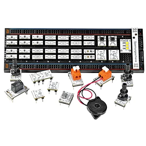 ELV Experimentier-Set-Prototypenadapter - Experimentierkasten für Elektronik-Einsteiger, lötfreier Aufbau auf Steckplatinen, 44 Prototypenadapter und wichtige Bauteile für einfache Schaltungen.