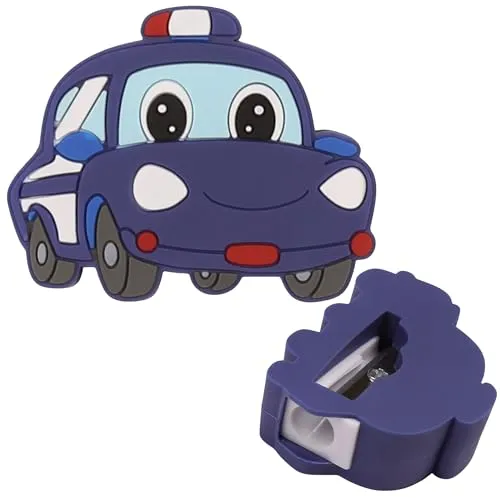 Einzelspitzer Polizei aus GUMMI, Polizeiauto, Bleistiftspitzer, für Schulen (Polizeiauto)