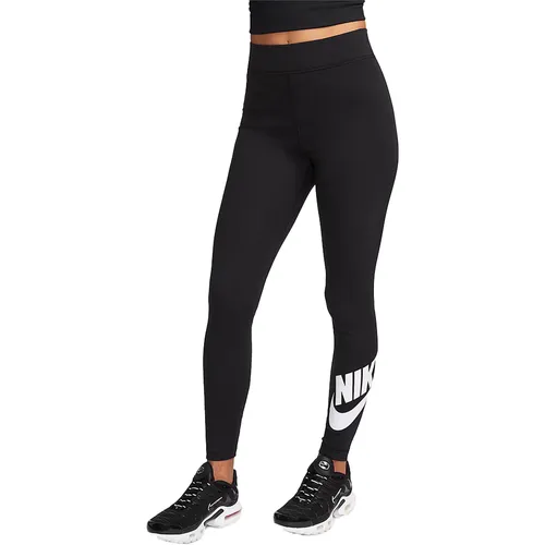 Nike Sportswear Classics Tights Damen - Schwarz-Weiß, Größe XS - Bequeme lange Tights aus weichem Mischgewebe mit Elastikbund und großem Logoprint; ideal für Sport und Freizeit.