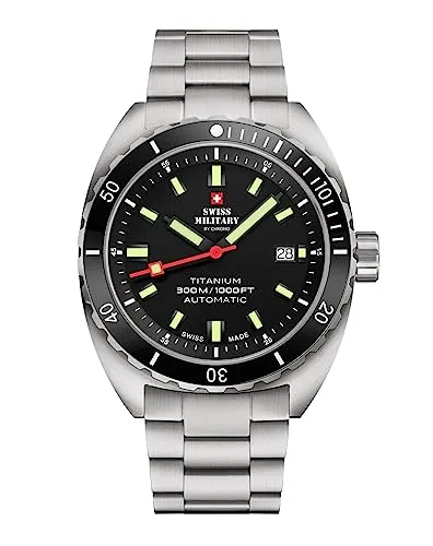 Swiss Military by Chrono SMA34100.01 Titan Herren Taucher Automatikuhr - Armbanduhren für Herren - Robuste Swiss Made Taucheruhr aus Volltitan mit 30 ATM Wasserdichtigkeit, ideal für Abenteuer und Alltag.