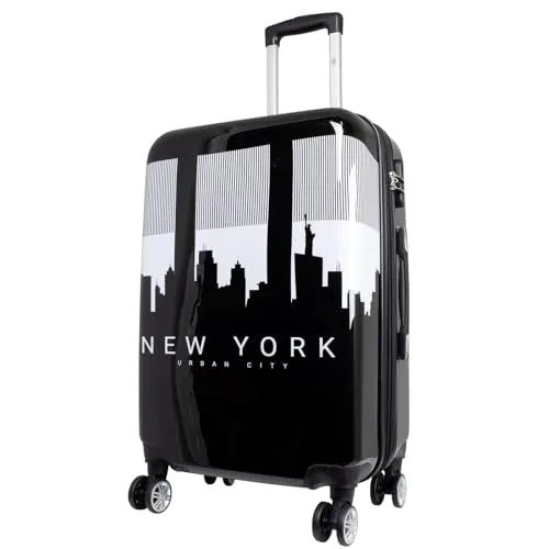 Mittelgroßer Reisekoffer New York Manhattan Motiv - Koffer (66L) mit Hartschale, leicht und erweiterbar, ideal für Reisen. Aus robustem Polycarbonat, ausgestattet mit 4 Rollen und Teleskopgriff für mühelosen Transport.