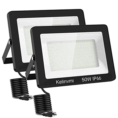kelinvmi 50W LED Strahler Außen, 5000lm LED Flutlicht Außenleuchte, 4200K Warmweiß IP66 Wasserdicht Außenbeleuchtung für Garten, Garage, Haus, Hof, 50cm Drähte ohne Stecker, 2-Packung.