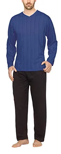 Moonline Herren Schlafanzug - Langarm Pyjama aus 100% Baumwolle - Schlafanzüge für Herren, atmungsaktiv und bequem, ideal für erholsame Nächte oder entspannte Stunden zu Hause. Hochwertiger Baumwolljersey für besten Tragekomfort.