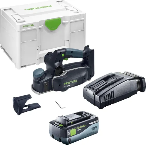 Festool HLC 82 EB-Basic Akku Hobel 18 V – Präzise & Leistungsstark - Der Festool HLC 82 Akku Hobel bietet eine maximale Spanabnahme von 2,5 mm und eine ergonomische Bauform für präzise Anpassungsarbeiten. Inklusive Akku und Ladegerät für flexible Einsätze.