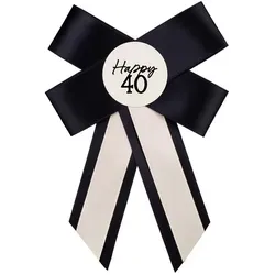 partydeco Dekoband, Geburtstagsschleife 11x17cm Happy 40 Ivory / Schwarz schwarz|weiß