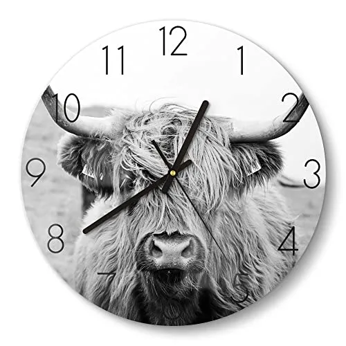 DEQORI Glasuhr | Motiv Zotteliges Hochlandrind in schwarz von DEQORI