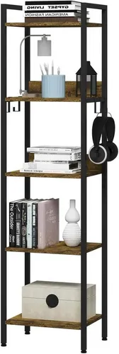 Woltu Standregal im Industriestil mit 5 Ebenen und 4 Haken - Platzsparendes und vielseitiges Regal für Küche, Bad oder Wohnzimmer. Stabiler Metallrahmen und pflegeleichte Regalböden bieten optimale Aufbewahrungslösungen für Ihr Zuhause.