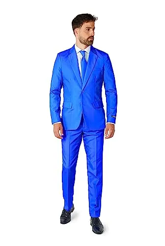 Suitmeister Partykostüm für Herren - Einfarbiger Blau Anzug für Karneval & Halloween - Kostüm-Outfits für Erwachsene - Stylischer Slim Fit Anzug aus 100% Polyester, ideal für Karneval und Themenpartys, maschinenwaschbar und perfekt als Blickfang!