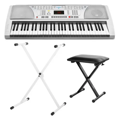 FunKey 61 SL Keyboard Set mit Netzteil und Zubehör - Keyboards für Lernende mit 61 Tasten, 100 Sounds und Begleitautomatik. Ideal für Einsteiger, inklusive Ständer und Bank für komfortables Spielen.