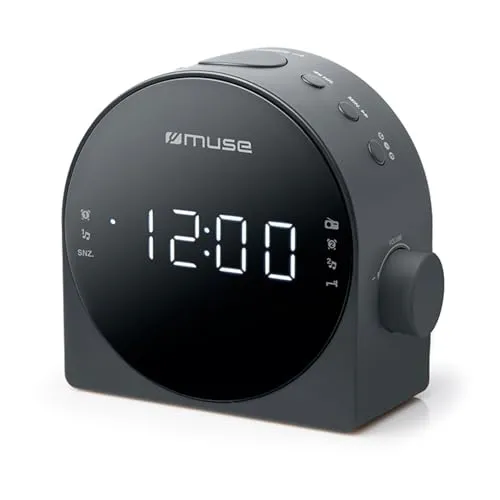 Muse M-185CR Dual-PLL-Radiowecker - Kompakter Radiowecker mit Doppelalarm, 20 voreingestellten Sendern und dimmbarem 0,9 Zoll LED-Display für ein sanftes Aufwachen.
