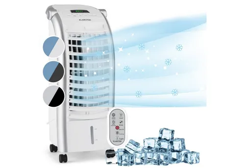 Klarstein Maxfresh 4-in-1 Ventilator Luftkühler - Klimaanlage mit 6L Wassertank und 55W Leistung, bietet erfrischende Abkühlung, Nachtmodus und komfortablen Timer für bis zu 15 Stunden.