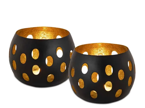 Amagohome Teelichthalter Kerzenständer Kerzenhalter Teelichthalter Metall schwarz gold
