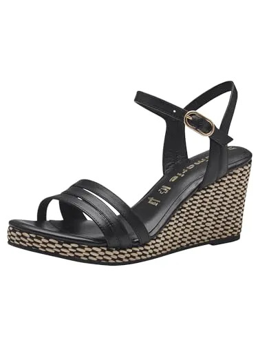 Tamaris Sandalette 1-28046-42 001 schmal - Modische Damen Sandalette mit 7,5 cm Keilabsatz und TOUCH-IT Technology für höchsten Komfort. Ideal für vielseitige Outfits in der Kategorie Wanderschuhe.