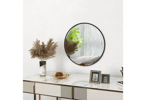 HOMCOM Wandspiegel 60 x 60 cm - Schwarzer Badspiegel mit Aluminiumrahmen, ideal zur Raumgestaltung und Lichtreflexion, perfekt für Badezimmer und Wohnräume.