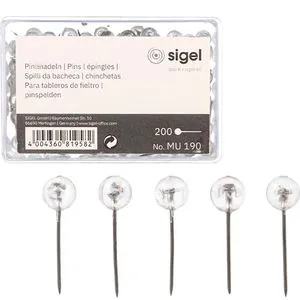 Sigel Markierungsnadeln MU190, transparent, 6 mm Kopfdurchmesser, 15 mm Länge, 200 Stück