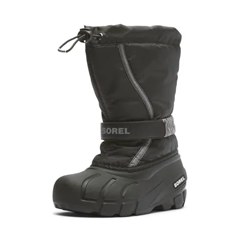 Sorel Flurry Boot Stiefel für Kinder, Unisex, Schwarz/Grau, Größe 25 EU - Wasserdichte Kinderstiefel mit kuscheligem Filzfutter und rutschfester Sohle. Ideal für den Winter, leicht anzuziehen und mit verstellbarem Gummizug für optimalen Sitz.