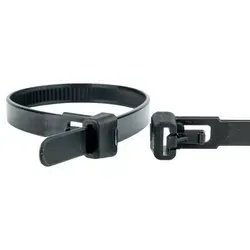 Wiederlösbare Kabelbinder 250 x 7,6 mm schwarz - 500 Stück - Diese wiederlösbaren Kabelbinder eignen sich ideal für flexible Anwendungen. Sie lassen sich leicht per Hand öffnen und schließen, sind robust gegen Umwelteinflüsse und perfekt für industrielle sowie alltägliche Fixierungen.