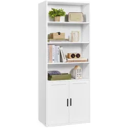 Bücherregal, 6-stöckiges hohes Regal, Standregal mit Türen und offenen Fächern, vielseitig einsetzbar