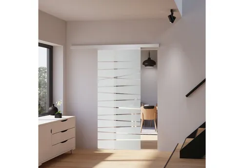 inova wohnen Glasschiebetür Mikado satiniert, 88 x 203,5 cm (Komplett Set, inkl. Schienensystem und Griff), Softclose-Funktion wählbar