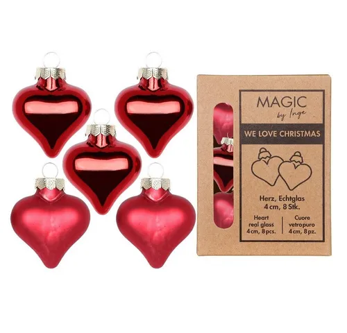MAGIC by Inge Christbaumschmuck, Christbaumschmuck Herzen 4cm Glas 8 Stück - Chianti