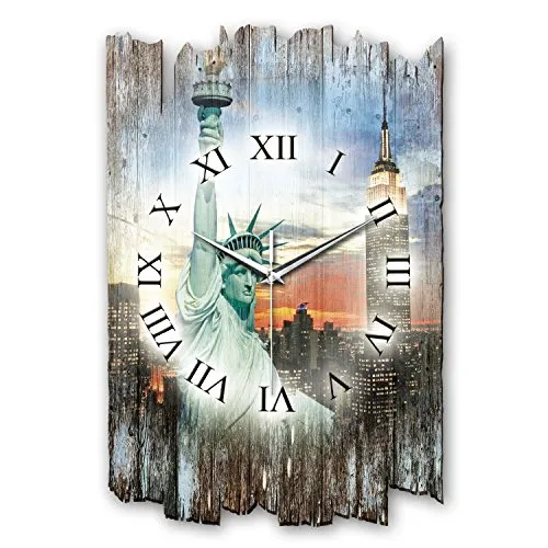 Kreative Feder Designer Wanduhr New York aus Holz Größe 40x27cm