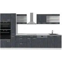 Vicco Küchenzeile R-Line 350 cm - Schwarz Beton Weiß ohne Arbeitsplatte - Küchenzeilen mit modulares Design und universeller Ausstattung für optimale Nutzung und Freude in Ihrem Zuhause.