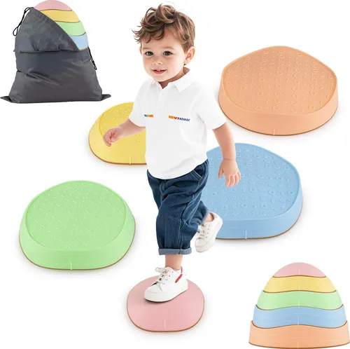 COSTWAY Balanciersteine für Kinder, rutschfeste Stapelsteine für kreatives Spielen - Robuste und leichte Balanciersteine für drinnen und draußen, ideal für kreative Spielideen. Rutschfeste Oberflächen und eine praktische Aufbewahrungstasche sorgen für Sicherheit und einfachen Transport.