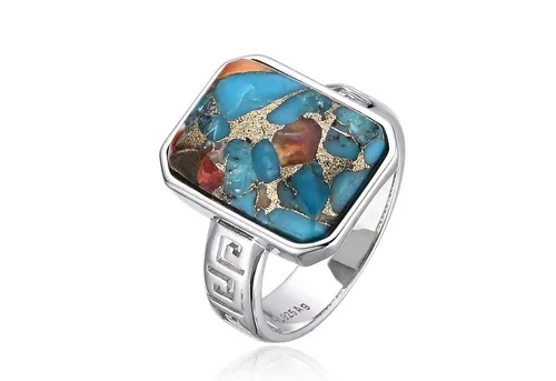 Cavill Solitärring Cavill Ring aus Sterlingsilber mit 6,08 ct Oktagon Türkis Mosaik (1-tlg)